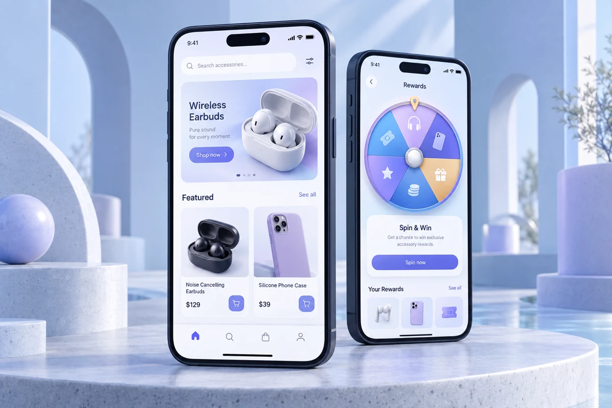 Concept cover: Mobile Accessories Store + Spin & Win — software project by Yabesh